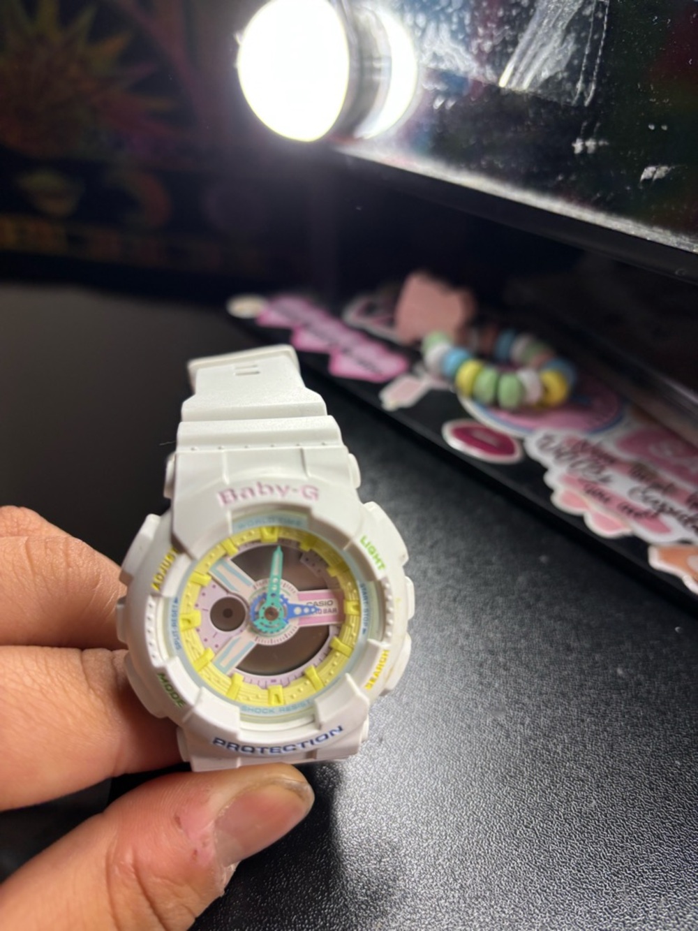 G-Shock Baby-G White Watch with Pastel Yellow and Light Blue Accents
